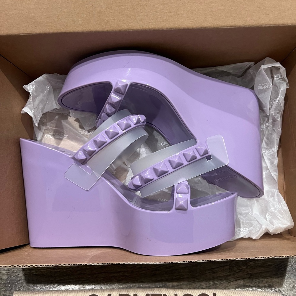 Platform Slide Sandals in Lilac with Studded Straps